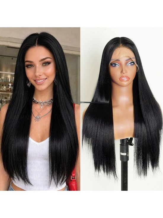 Women\'s Black Glueles Synthetic Lace Front Pre-Plucked Hairline 28 Inch main image 3
